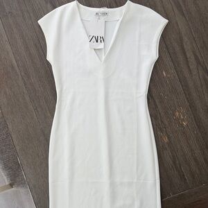 Zara Cream V-Neck Mini Dress